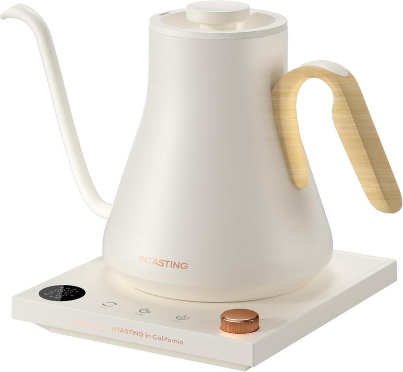 intasting Electric Kettle, Gooseneck Electric Kettle, ±1℉ Precise Temperature Control, Stainless Steel Interior, Quick Heating for Pour Over Coffee, Tea & Boiling Water, 0.9L (Cream) - Image 1